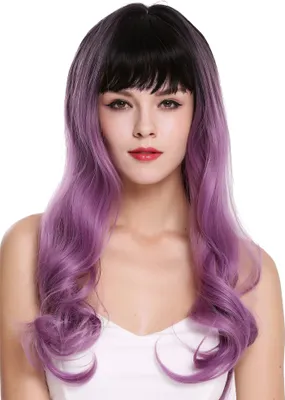 Produktbild von WIG ME UP Perücke Lang Wellig Pony Dunkelbraun Violett Lila G1813R-716R4