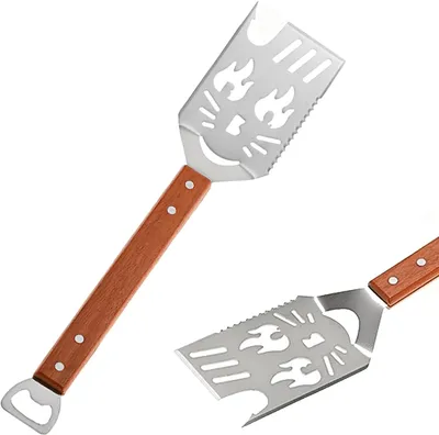 Produktbild von Multifunktionaler Grillspatel aus Edelstahl mit Holzgriff, 41,5 cm