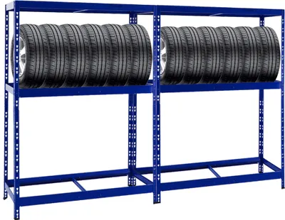 Produktbild von Mega Deal | 2x Reifenregal Tiger | HxBxT 180x130x50 cm | bis zu insgesamt 24 Reifen | mit Fachboden | Blau