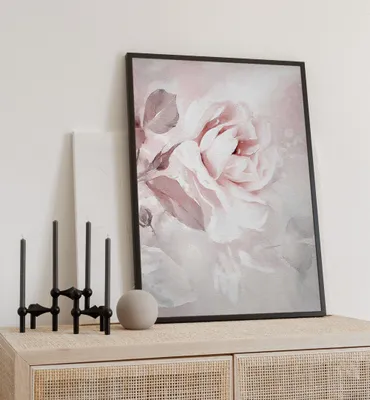 Produktbild von Poster blühende Rosen gemalt mit Ölfarbe, groesse_poster:70x100 cm, groesse_rahmen:weiß 70x100 cm