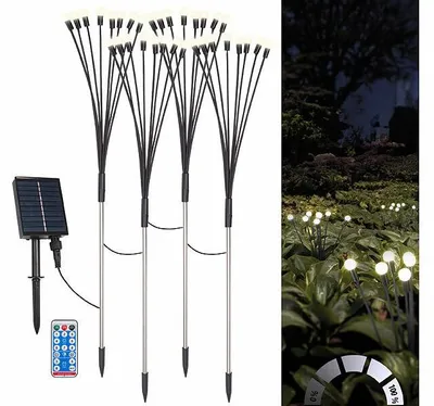 Image de 4 décorations lucioles lumineuses solaires télécommandées pour jardin