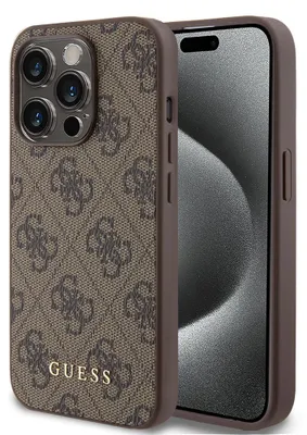 Produktbild von Guess 4G Metall Gold Logo Gehäuse für Iphone 15 Pro - Braun