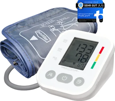 Produktbild von ProfiCare® Blutdruckmessgerät für präzise Blutdruck und Pulsmessung mit Speicher | Oberarm | Arrhythmie-Erkennung | mit WHO Bewertung | PC BMG 3121
