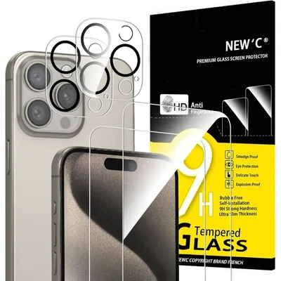 Productafbeelding van Panzerglas en camerabescherming voor iPhone 15 Pro Max (6,7 inch) - 4 stuks - Krasbestendig, 9H hardheidsglas