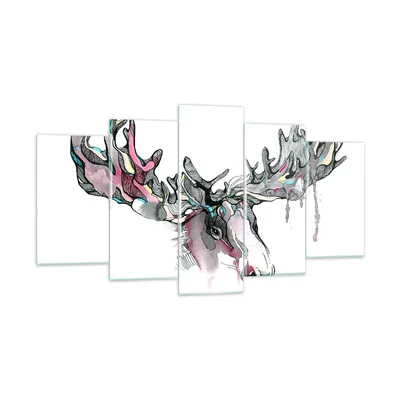 Produktbild von Bilder auf glas - Moose Bunt Kopf Abbildung - 160x85cm - Glasbilder - Wandbilder - Kunstdruck - zum Aufhängen bereit - Wanddekoration aus Glas - Glas Bilder - Wandbild auf Glas - GEA160x85-3033