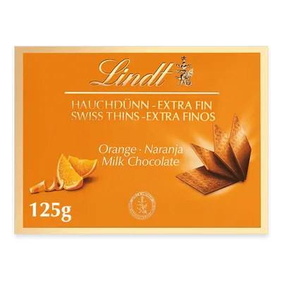 Obrázok produktu pre Lindt THINS mliečna čokoláda s pomarančovou príchuťou 125g