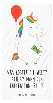 Produktbild von Mr. & Mrs. Panda Handtuch Einhorn Luftballon - Weiß - Geschenk, Duschtuch, Badehandtuch, Reisehandtuch, Strandlaken, Strandtuch, Freude, Unicorn, Einhörner, Geld