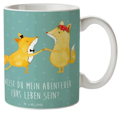 Produktbild von Mr. & Mrs. Panda Tasse Heiratsantrag Abenteuer - Meeresbrise - Geschenk, Liebesmoment, kaffeebecher bedruckt, Heiraten, Kaffeetasse, Verlobungsfeier, Hochzeit, Geschenke