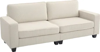 Produktbild von HOMCOM 3-Sitzer Sofa, Couch mit Armlehnen, Rückenkissen, Wohnzimmersofa mit Cordbezug, Federkern, Polstersofa, 227 x 84 x 87 cm, Cremeweiß