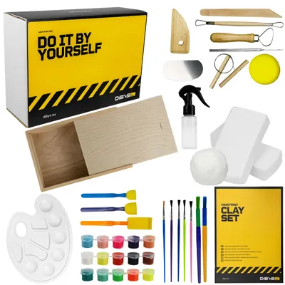 Produktbild von Dibys Töpfer-Set für Kinder und Erwachsene Weißer Ton Modellierwerkzeug Farben