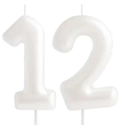 Productafbeelding van Witte verjaardagscandles met het cijfer 12, 2 stuks