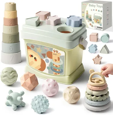 Immagine prodotto di Giochi Montessori per bambini da 6 mesi - Giochi per neonati da 6-9 mesi - 1 giocattolo - Giochi sensoriali per neonati
