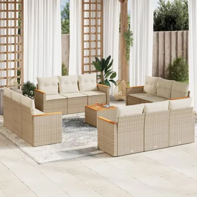 Produktbild von Möbel 13-tlg. Garten-Sofagarnitur mit Kissen Beige Poly Rattan 2024