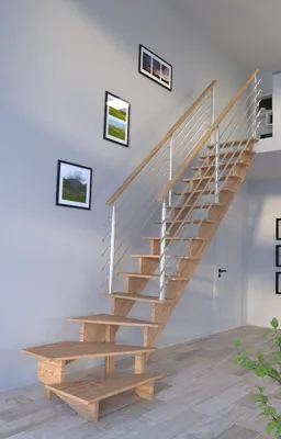 Produktbild von Holztreppe Lindos (Eiche) in  1/4 gewendelter Ausführung rechts-100 cm-Design Geländer Edelstahl-beidseitig-ohne Setzstufen