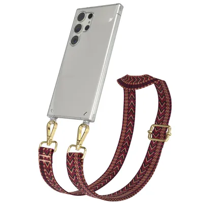 Produktbild von EAZY CASE Handykette - Verstellbarer Trageriemen kompatibel mit Samsung Galaxy S24 Ultra, Handykordel mit transparenter Silikon-Hülle, Band in Rot