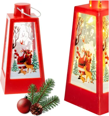 Produktbild von Rote Adventslaterne mit Weihnachtsmann für Kinderheiligabend - LED Laterne für den Advent 12,5 cm