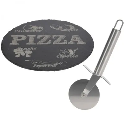 Produktbild von Pizza Set mit Schneider 2tlg. Ø30cm Pizza Stein Schiefer Platte Servierplatte
