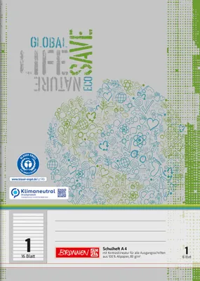 Produktbild von BRUNNEN Schulheft A4 Lineatur 1 16 Blatt Recyclingpapier 104418101