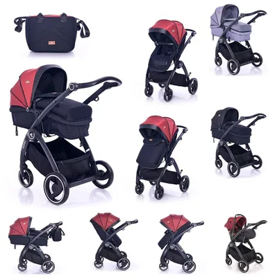 Produktbild von Lorelli Kombikinderwagen 2 in 1 Adria, Aluminiumrahmen, Wickeltasche, Adapter rot