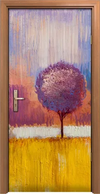 Produktbild von Türposter 90x200 cm Türaufkleber Türtapete Türfolie Klebefolie Natur Landschaft Malerei Roter Baum