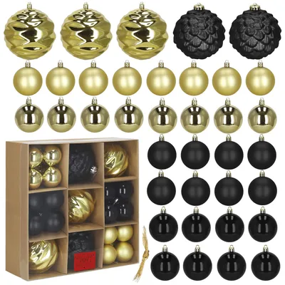 Immagine prodotto di Springos® Christmas baubles Set di 37 baubles natalizi infrangibili da 7 a 13 cm in plastica oro nero