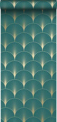 Obrázek produktu pro ESTAhome Art Deco Muster Petrolblau und Gold - 139230 - 0,53 x 10,05 m