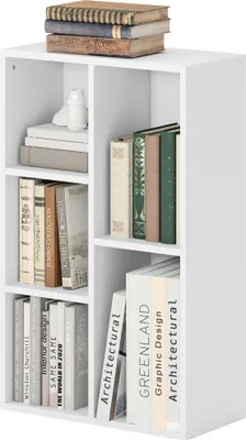 Produktbild von 2-Ebenen-Bücherregal, 5 Fächer, Spanplatte, Aufbewahrungsregal, Weiß