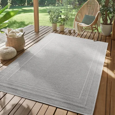Zdjęcie produktu dla Dywan zewnętrzny, odporny na warunki pogodowe, styl skandynawski boho, do kuchni/balkonu/tarasu/salonu, rozmiar: 120 x 170 cm, Kolor: Szary-4