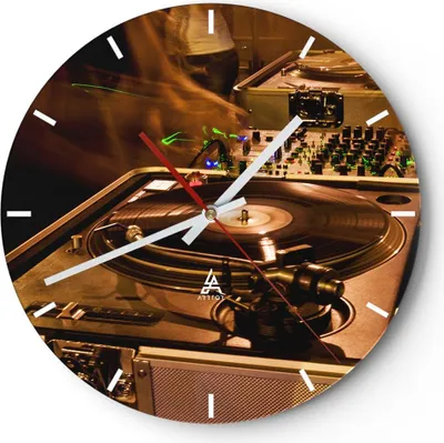 Produktbild von Wanduhr - Rund - Glasuhr - Disco Tanz Musik Rhythmus - 40x40cm - Schleichendes Uhrwerk - Lautlos - zum Aufhängen bereit - Dekoration Modern - Wanddekoration aus Glas - C3AR40x40-0505
