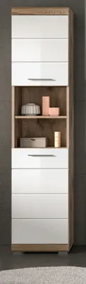 Produktbild von Bad Hochschrank "Willow" in weiß Hochglanz und Eiche, Badschrank 37 x 191 cm