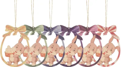 Produktbild von Strauchbehang Hase mit Eierkörbchen (6) BxHxT 6x7x0,3cm NEU