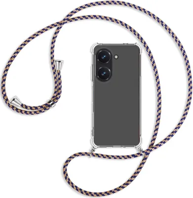 Produktbild von Handykette Backcover-Schutzhülle mit Band (Metall silberfarben) für Asus Zenfone 9 / Zenfone 10 (5.9'') - blau+beige