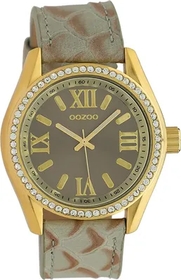 Imagen del producto de Reloj de pulsera para mujer Oozoo, color gris y marrón claro, movimiento analógico, correa de cuero, modelo D2UOC10272