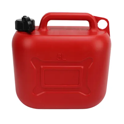 Zdjęcie produktu dla 5-litrowy kanister na benzynę (1,3 galona) wykonany z nieprzepuszczalnego, czerwonego tworzywa ABS, z wylewką o długości 27 cm