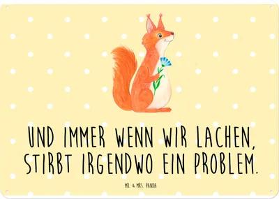 Produktbild von Mr. & Mrs. Panda Wandbild Eichhörnchen Blume DIN A4 - Gelb Pastell - Geschenk, tafel, Motivation Sprüche, Türschild, Eichhorn, Lachen, Retro Blechschild, Spaß, Lustige