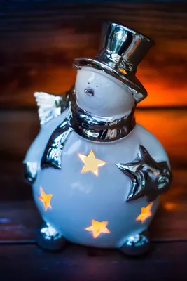 Produktbild von Keramik Schneemann Teelicht silber-weiß 18cm