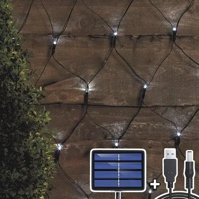 Image de Bande lumineuse solaire - 204 LED - 3 m x 2 m - Éclairage de balcon - étanche - Blanc.
