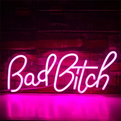 Image de Lumière LED NEON, luminaire mural décoratif, Bad Bitch, rose, env. 18,5 x 42,5 cm