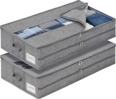Zdjęcie produktu dla GARPROVM Stabilny pojemnik do przechowywania pod materacem, zestaw 2 sztuki, 76 x 40 x 17 cm, stabilny pojemnik pod materacem, pojemnik pod materacem z zamkiem błyskawicznym pośrodku, przechowywanie pod materacem