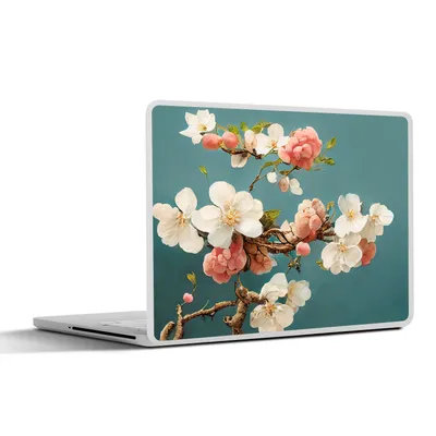 Produktbild von MuchoWow® Laptop Aufkleber Sticker Cover Blumen - Blüte - Kirsche - Zweig - Weiß 32.5x23.5 cm - Sticker für Laptop - Selbstklebend