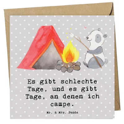 Produktbild von Mr. & Mrs. Panda Grußkarte Panda Campen - Grau Pastell - Geschenk, faltkarte, Glückwunschkarte, Klappkarte, anlasskarte, doppelkarte, gehen, Zelten, Camping, Campingplatz