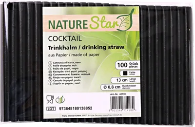 Produktbild von NATURE Star Papier-Trinkhalm "Cocktail" 130 mm schwarz 100 Stück