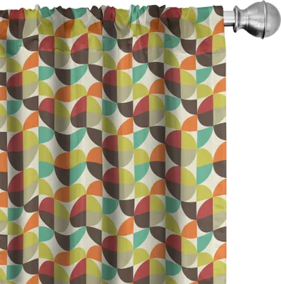 Produktbild von ABAKUHAUS Abstrakte Kunst Vorhänge, Gardinen, Retro Geometrische Kreis-Muster in quadratischen Formen Graphic Nostalgic weiche Töne, 2 Stück 75 x 245 cm, Mehrfarbig
