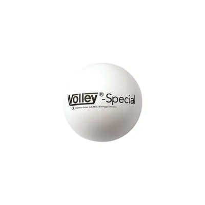 A white ping pong ball with black text and a logo.