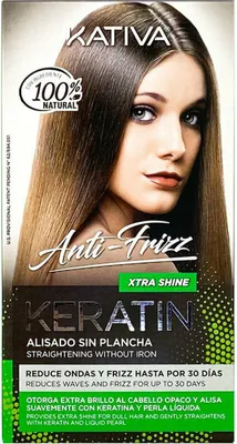 Obrázek produktu pro Kativa Anti-Frizz Straightening Without Iron sada s keratinem pro narovnání vlasů bez žehličky na vlasy Xtra Shine 30 ml + 30 ml + 150 ml