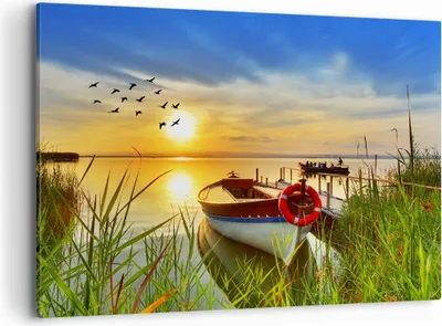 Produktbild von Bild auf Leinwand - Leinwandbild - Boot See Sonnenuntergang Sommer Menschen - 100x70cm - Wand Bild - Wanddeko - Leinwanddruck - Bilder - Kunstdruck - Leinwand bilder - Wandkunst - AA100x70-3053