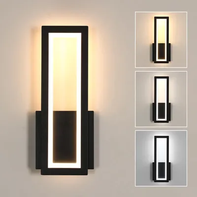Image de Applique murale LED Osairous, design moderne, 16W, 1800 lumens, abat-jour en acrylique, couleur noire