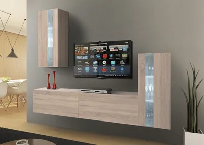 Image de Furnitech Meuble-paroi Salon - Meubles de salon avec LED RGB - 16 couleurs - Suspendu Meuble-paroi Moderne - Étagères et meuble TV (Future C47/M/S 1B)