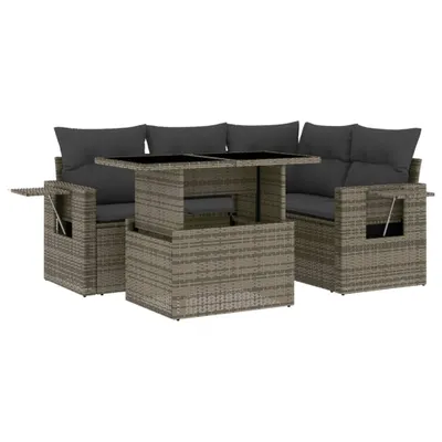 Produktbild von vidaXL 5-tlg. Garten-Sofagarnitur mit Kissen Grau Poly Rattan