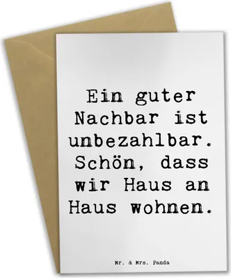 Produktbild von Mr. & Mrs. Panda Glückwunschkarte Spruch Guter Nachbar - Weiß - Geschenk, Danke, hochzeitskarten, babykarte, Nachbarschaft, einladungskarten, tägliches Leben, sagen
